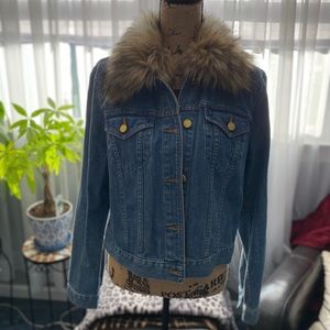 Michael Kor Faux Fur Collar Jean Jacket